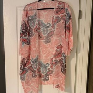 Emetla Paisley Pink, Turquoise, Orange, & Black Kimono Cardigan 2X Gently Used